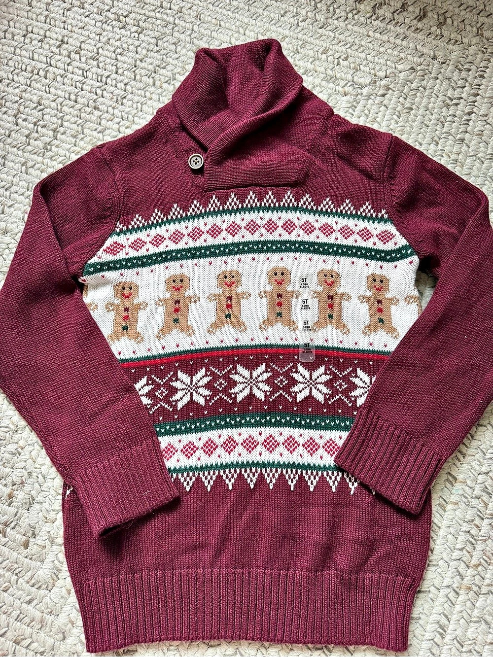 Gingerbread Man Fair Isle Shawl Collar Sweater Gingerbread 5T